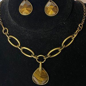 Fashion Jewelry Faux Tiger's Eye Necklace and Earrings Set